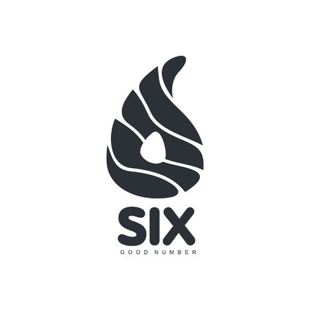 Black and white number six abstract  template, vector illustration isolated on white background. Black and white number six graphic  made of soft abstract shapesのイラスト素材