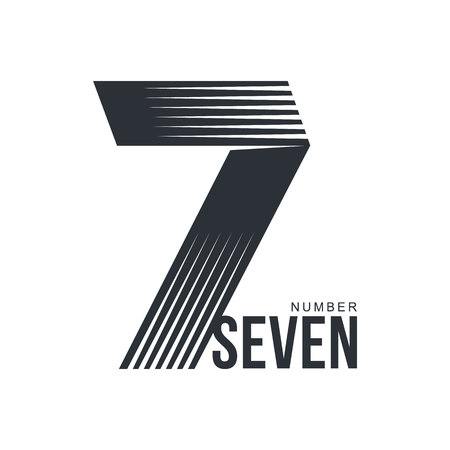 Black and white number seven template formed by repeating lines, vector illustration isolated on white background. Black and white number seven graphicのイラスト素材