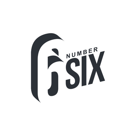 Black and white number six diagonal logo template, vector illustrations isolated on white background. Graphic logo with diagonal logo with number sixのイラスト素材