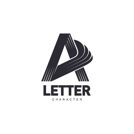 Letter A  template with three-edged star middle, vector illustration isolated on white background. Abstract black and white letter A symbol,  design for scientific and technological companiesのイラスト素材