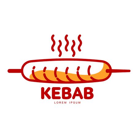 Stylized hot, freshly grilled Turkish kebab  template, vector illustration isolated on white background. Creative two-colored kebab,  template, traditional Turkish fast foodのイラスト素材
