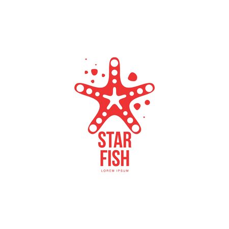 Graphic silhouette starfish logo template, vector illustration isolated on white background. Stylized graphic starfish logotype, logo design, summer vacation conceptのイラスト素材