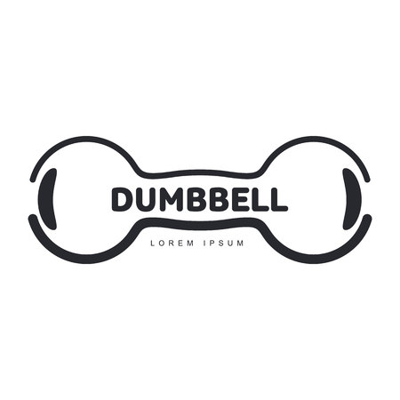 Graphic template with horizontal iron cast retro style dumbbell, illustration isolated on white background. Graphic black and white retro style dumbbellのイラスト素材