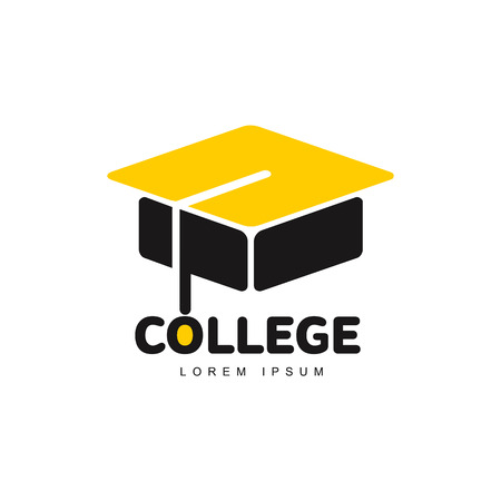 Graphic three colored square academic, graduation cap template, illustration isolated on white background. Stylized square graphic graduation cap design in three colorsのイラスト素材