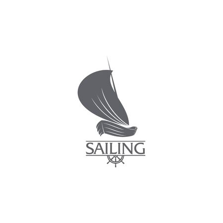 Black and white graphic yacht club, sailing sport template with steering wheel, illustration isolated on white background.の写真素材