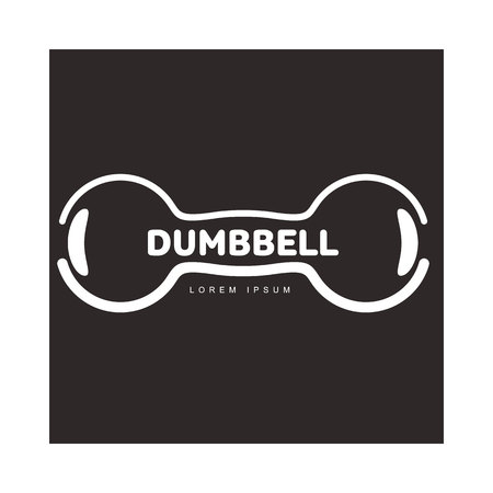 Graphic logo template with horizontal iron cast retro style dumbbell, vector illustration isolated on black background.のイラスト素材