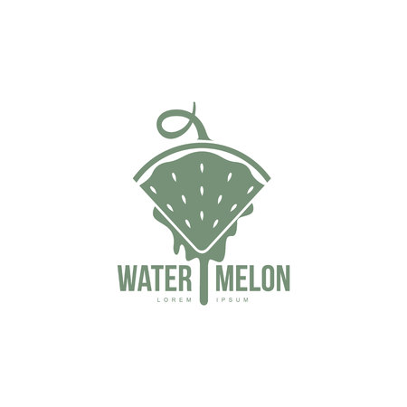 monochrome logo template with side view of stylized triangular watermelon slice pointing down, illustration. logo design with watermelon sliceのイラスト素材