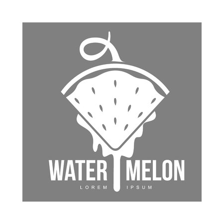 Template with side view of stylized triangular watermelon slice pointing down, vector illustration isolated on grey background.のイラスト素材