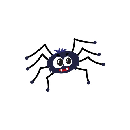 Cute and funny black spider, traditional Halloween symbol, cartoon vector illustration isolated on white background.のイラスト素材