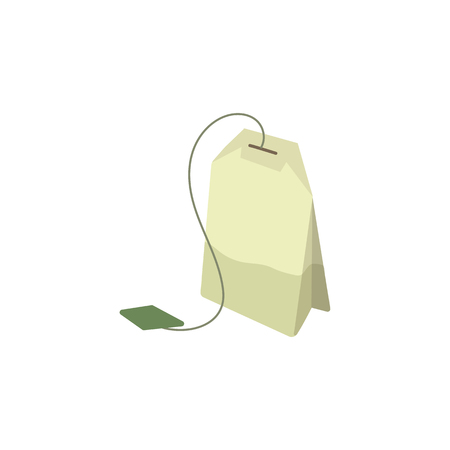 Vector green tea bag flat isolated illustration on a white background. Cartoon herbal tea bag. Healthy beverage, lifestyle conceptのイラスト素材