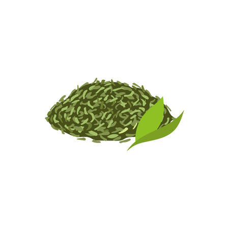 Vector leaf tea flat isolated illustration on a white background. Cartoon herbal dried tea leaves. Healthy beverage, lifestyle conceptのイラスト素材