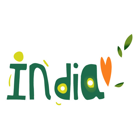 India country name lettering, hand written comic typescript, cartoon vector illustration isolated on white background.のイラスト素材