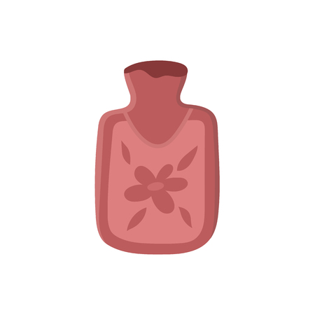 Vector hot water bottle flat illustration isolated on a white background. Flu and cold treatment tool. Cartoon medical cure, pink coloredのイラスト素材