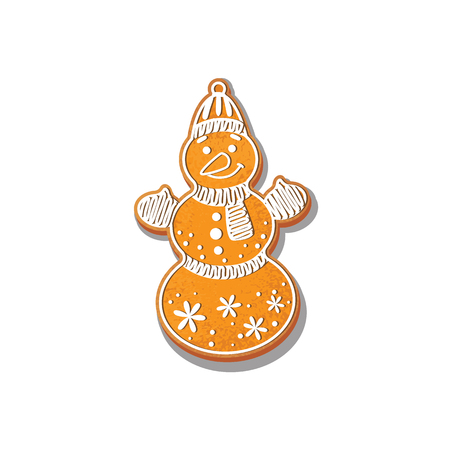 Gingerbread Snowman cookie vector isolated illustration on a white background. New year 2018 baked candy. Cartoon sweet cake in the form of snowman. Traditional winter holiday home treatのイラスト素材