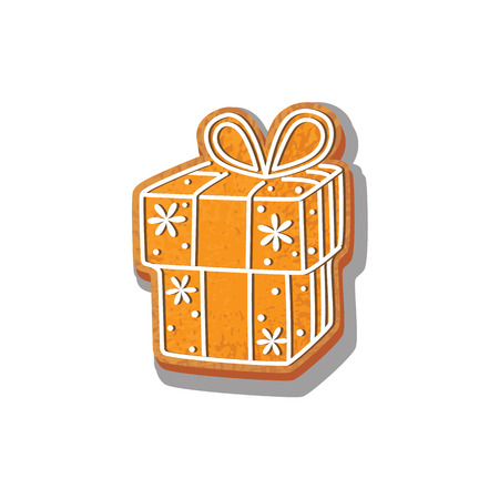 Gingerbread gift cookie vector isolated illustration on a white background. New year baked candy. Cartoon sweet cake in the form of present box. Traditional winter holiday home treatのイラスト素材
