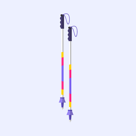 Ski, hiking, Nordic walking poles with straps, flat style vector illustration isolated on white background. Flat vector ski, hiking, Nordic walking poles, sticks, colorful illustrationのイラスト素材