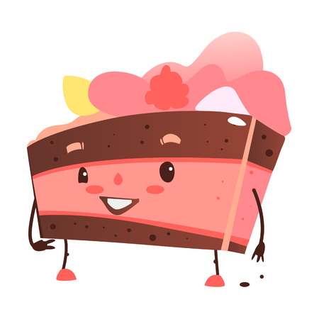 Vector sweet humanized biscuit character with arms and legs. Flat cartoon isolated illustration on a white background. Funny smiley tiramisu dessert with cream on its headのイラスト素材