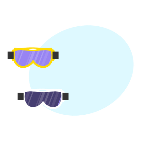 Skiing, snowboarding mask, goggles, eyewear, protective eye glasses, flat style vector illustration. Flat vector skiing, snowboarding mask, goggles, protective eyewear with space for text.のイラスト素材