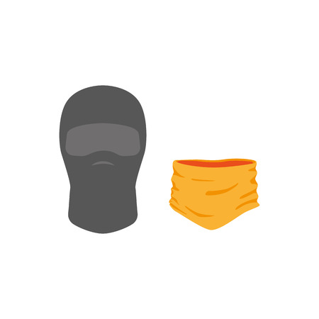 vector snowboarding mask balaclava , scarf flat icon. Isolated illustration on a white background. Snowboard, ski winter activity equipment, tools object design.のイラスト素材