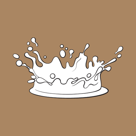 Side view splash, drop of cliquid, realistic hand drawn, sketch style vector illustration isolated on brown background. Hand drawn side view liquid splash, background detailのイラスト素材