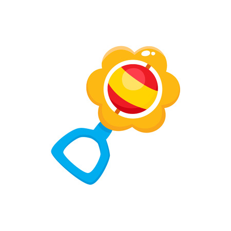 Vector rattle toy flat illustration. Baby , infant colored plastic toy isolated on a white background. Children education, growth and development concept.のイラスト素材