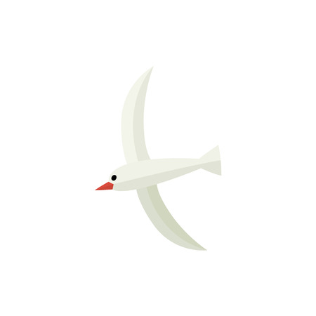 Flying, hovering seagull, flat style cartoon vector illustration isolated on white background. Simple flat style cartoon vector illustration of seagull hovering in the skyのイラスト素材