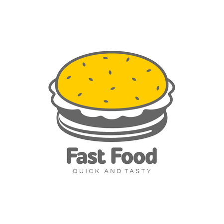 Vector burger flat isolated illustration on a white background. Tasty fresh fastfood chickenburger, cheesburger with vegetables. Sandwich burger in simple line style iconのイラスト素材