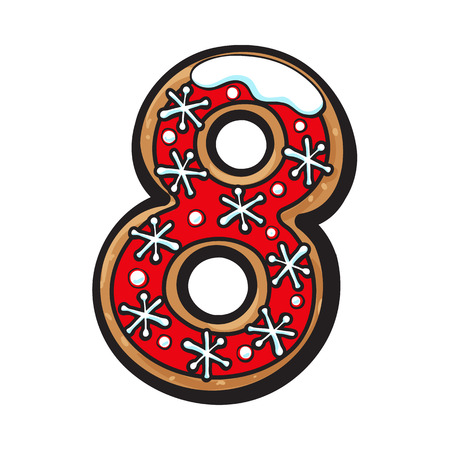 Number 8 shaped homemade Christmas gingerbread cookie illustration isolated on white background.のイラスト素材