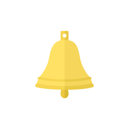 Simple brass, golden ship bell, flat cartoon vector illustration isolated on white background. Flat cartoon vector illustration of simple ship bellのイラスト素材