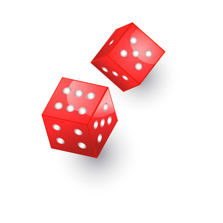 vector flat cartoon casino dotted red color dice cubes. Isolated illustration on a white background. Symbol of gambling game, risk , chances. Profit and moneyのイラスト素材