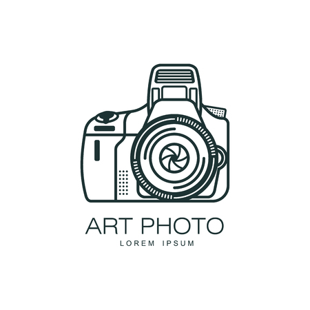 Vector art photo camera icon. Flat cartoon isolated illustration on a white background. Logo brand concept for photo studioのイラスト素材