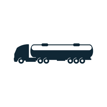 Illustrazione per vector gasoline tanker truck vehicle simple flat icon pictogram isolated on a white background. Gas oil fuel, energy power industry symbol, sign - Immagini Royalty Free