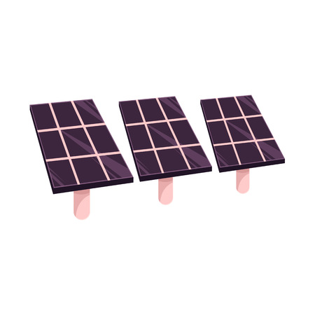 vector flat cartoon solar panels battery, sun power cells plant, eco environmental friendly energy source station. Isolated illustration on a white background. Alternative eletricity source conceptのイラスト素材
