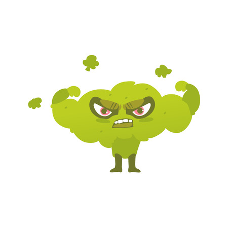 Funny broccoli hero, superhero character, guard, defendor, flat style cartoon vector illustrations isolated on white background. Broccoli vegetable hero, superhero character in mask and capeのイラスト素材