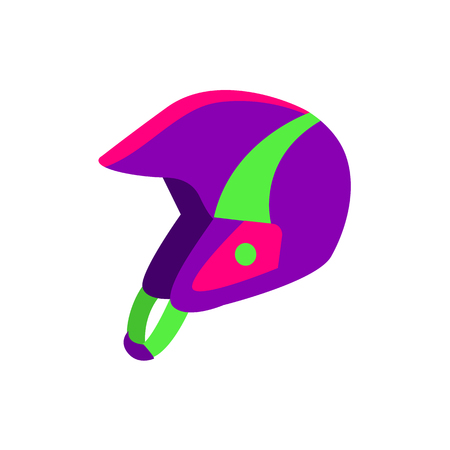 Skiing, snowboarding plastic helmet, winter sport gear, flat style vector illustration isolated on white background. Flat vector skiing, snowboarding helmet, hart hat, colorful illustrationのイラスト素材