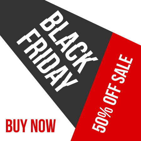 vector banner, poster with black friday buy now off sale lettering inscription on grey white and red background. Advertising , discounts and sale promotion design templateのイラスト素材
