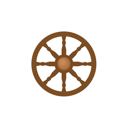 Flat style ship, sailboat steering wheel icon, symbol, decoration element, vector illustration isolated on white background. Flat cartoon vector illustration of wooden ship, sailboat steering wheelのイラスト素材