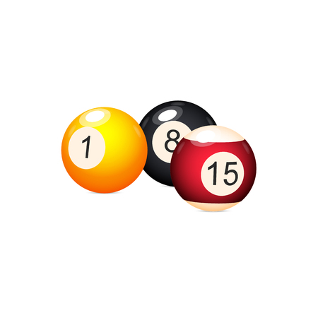vector flat cartoon colored balls with numbers. Isolated illustration on a white background. Professional snooker set, pool billiard equipment, instrument for your design.のイラスト素材