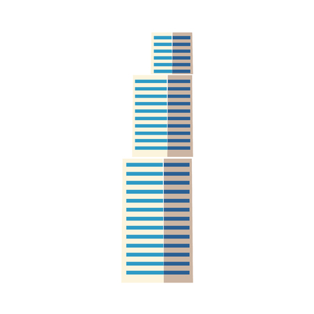 vector flat cartoon skyscraper building, office center business architecture, blue and white colored. Isolated illustration on a white background.のイラスト素材