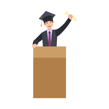 Happy student in cap and gown vector illustration.のイラスト素材