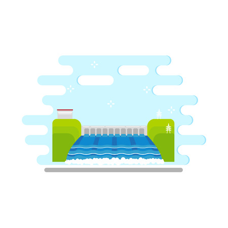 Flat hydroelectric power station vector illustration.のイラスト素材