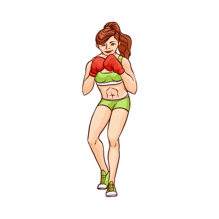 Cartoon muscular strong woman vector illustration.のイラスト素材