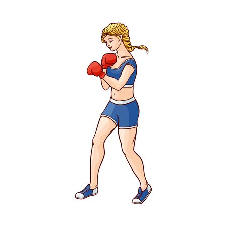 Cartoon muscular strong woman vector illustration.のイラスト素材