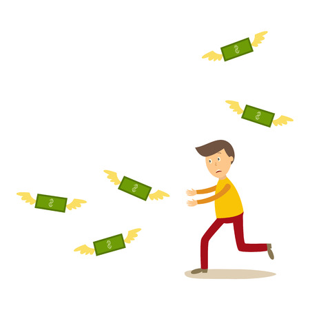 Flat cartoon man running for money vector illustration.のイラスト素材
