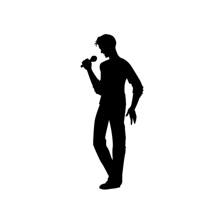 Man silhouette singing with microphone vector illustration.のイラスト素材