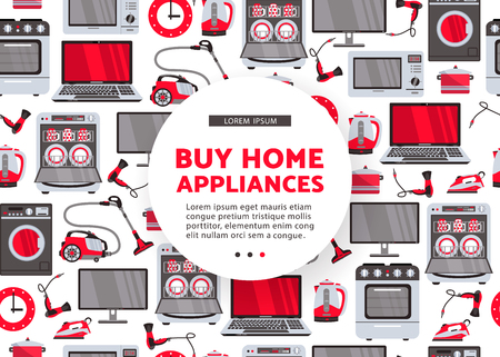 Vector buy home appliance advertising poster design. Home appliances seamless pattern.のイラスト素材