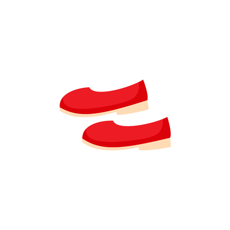 Pair of simple red ballerina shoes, pumps, flats, cartoon vector illustration isolated on white background. Cartoon pair of red flat shoes, ballet slippers, pumps for a little girlのイラスト素材