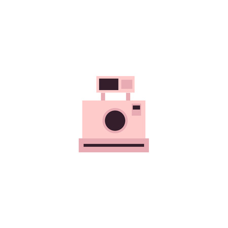 Vector instant retro vintage photo camera lens colored icon pictogram. Flat cartoon isolated illustration on a white background. Logo brand concept for photo studio designのイラスト素材