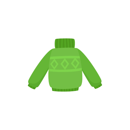 vector flat cartoon child baby kid green warm knitted winter pullover. Fashionable trendy style female casual clothing. Isolated illustration on a white background.のイラスト素材