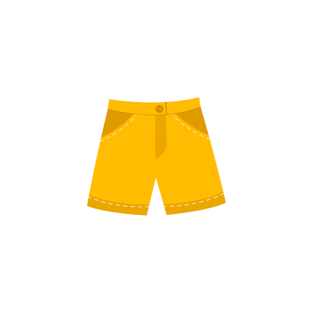 vector flat yellow denim jean shorts icon. Fashionable trendy style summer womens, female casual clothing. Isolated illustration on a white background.のイラスト素材